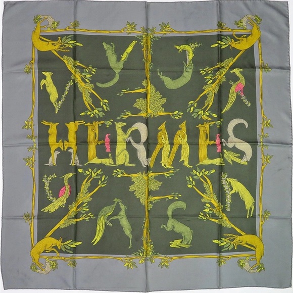 Hermès Gray and Yellow Silk Scarf - Picture 1 of 11
